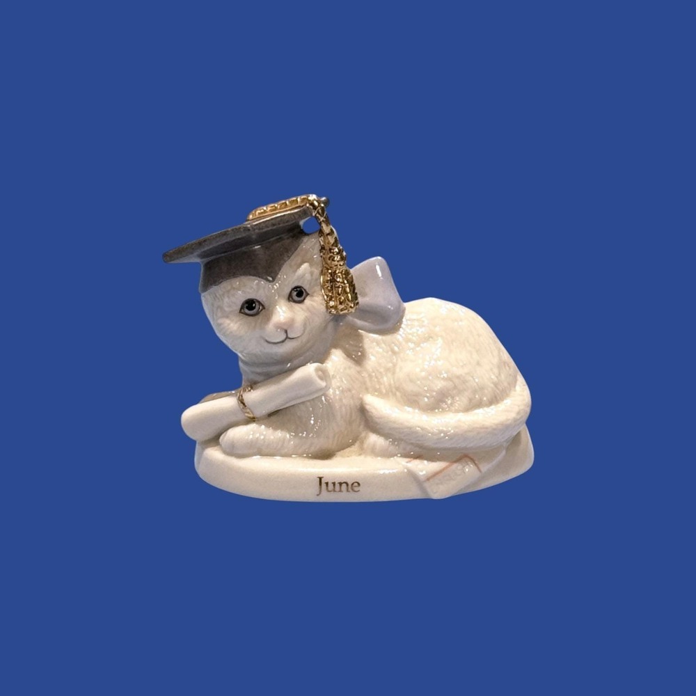 Lenox Perpetual Calendar Playful Kittens June Cat Figurine Graduation 2003